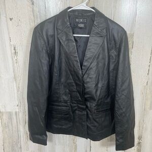 MIXIT Vintage Leather Blazer Jacket size 8 Black Notched Lapel Career Grunge
